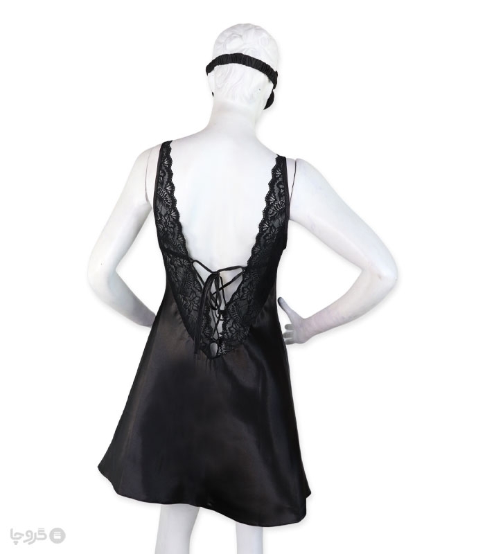 پک ست پیراهن و چشم بند ساتن و گیپور اما کد 2820 - بسته 3 عددی