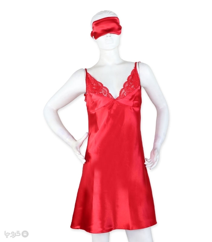 پک ست پیراهن و چشم بند ساتن و گیپور اما کد 2820 - بسته 3 عددی