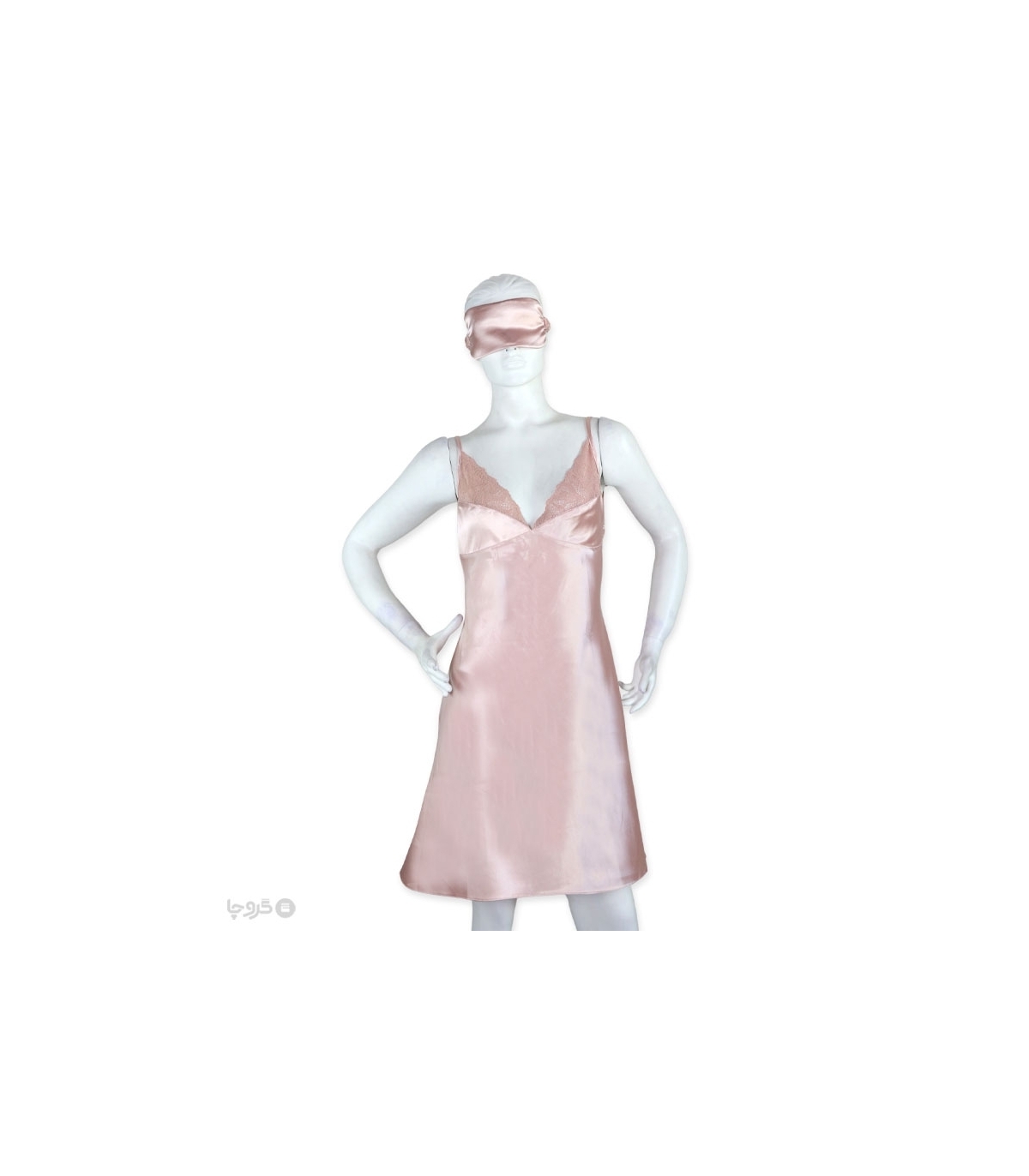 پک ست پیراهن و چشم بند ساتن و گیپور اما کد 2820 - بسته 3 عددی