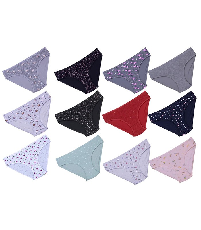 خرید عمده پک شورت زنانه اسلیپ نخی Misspel میسپل کد 446 میکس طرح‌دار - بسته 12 عددی