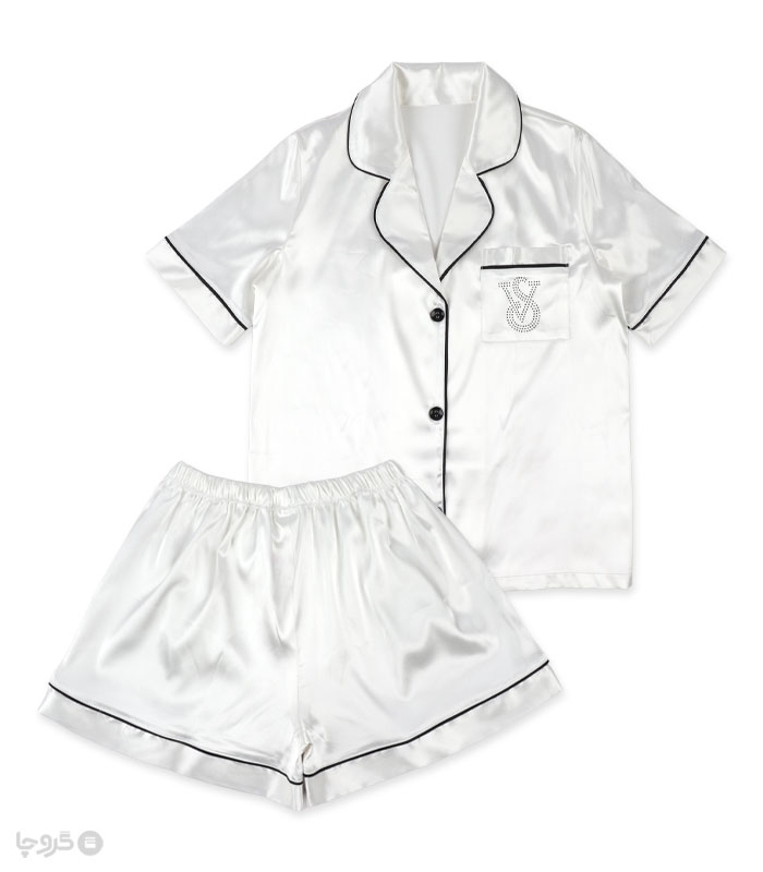 پک ست لباس خواب راحتی شلوارک و بلوز ساتن اما کد 3510 طرح Victoria's Secret - بسته 2 عددی