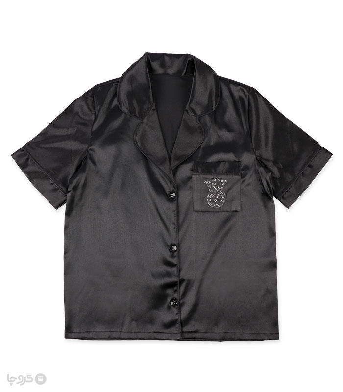 پک ست لباس خواب راحتی شلوارک و بلوز ساتن اما کد 3510 طرح Victoria's Secret - بسته 2 عددی