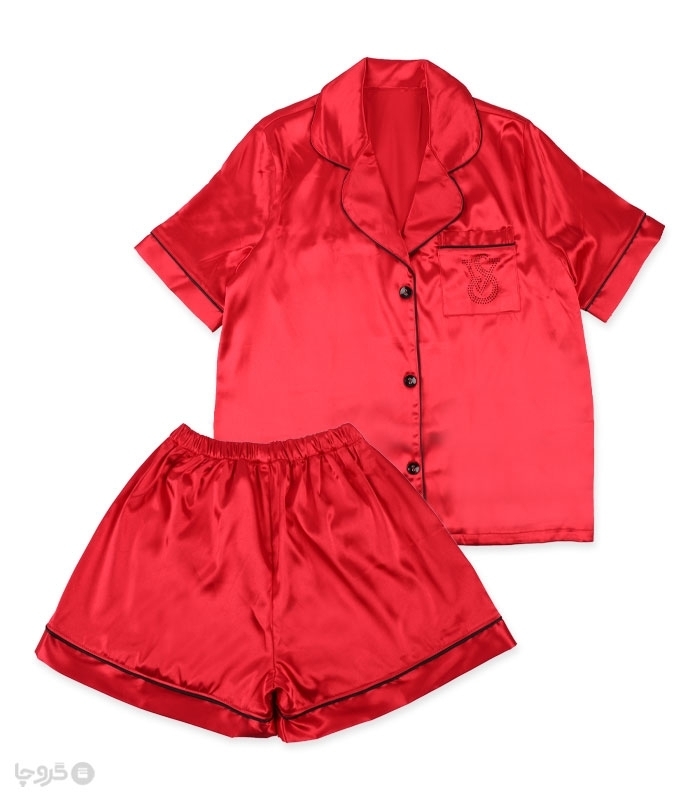 پک ست لباس خواب راحتی شلوارک و بلوز ساتن اما کد 3510 طرح Victoria's Secret - بسته 2 عددی