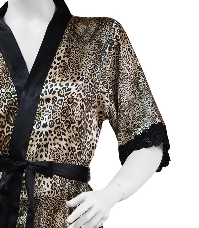 پک روبدوشامبر ساتن و گیپور اما کد 3550 طرح پلنگی - بسته 2 عددی