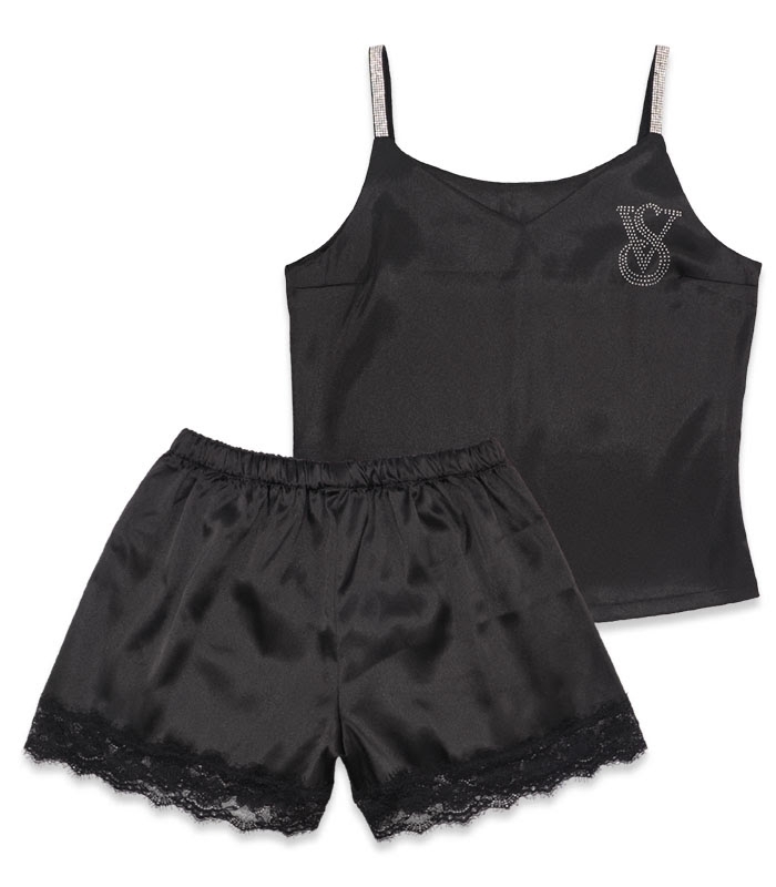 پک ست شورتک و تاپ بندی ساتن نگین دار اما کد 2880 - بسته 2 عددی