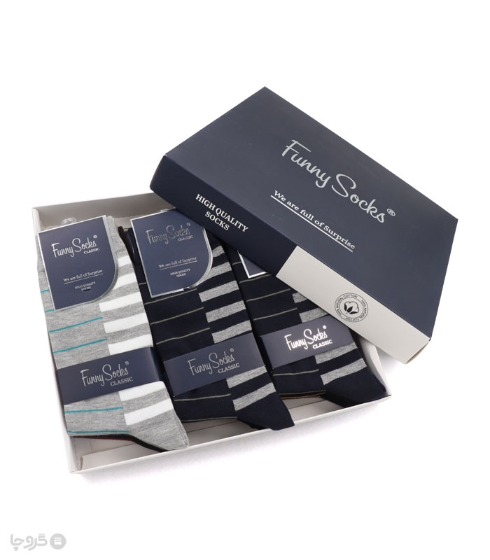 خرید عمده پک جوراب ساقدار مردانه Funny Socks فانی ساکس کد 65125 - جعبه 12 عددی