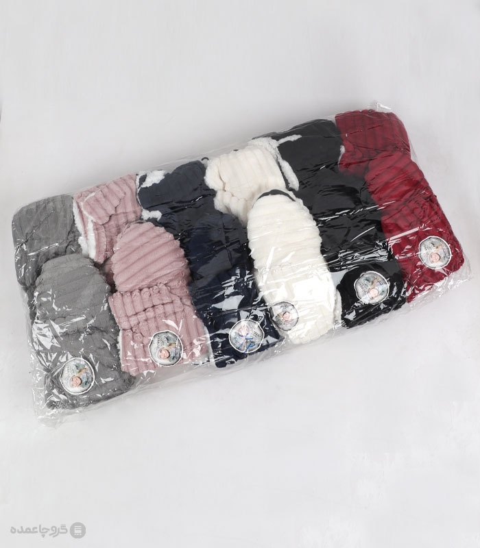 خرید عمده پک پاپوش پشمی ساقدار کف استپدار دوبرا طرح رینگی - بسته 12 جفتی