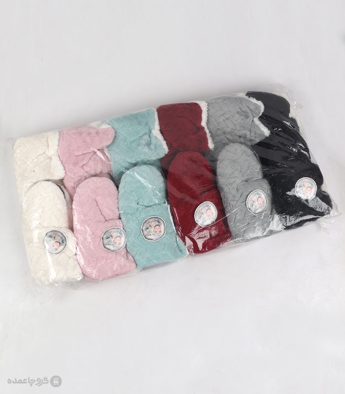 خرید عمده پک پاپوش پشمی ساقدار کف استپدار دوبرا طرح بافت - بسته 12 جفتی