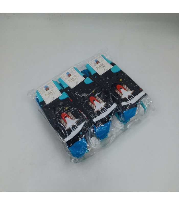 خرید عمده پک جوراب ساقدار زنانه Moxiao ماکسیو طرح فضاپیما - بسته 12 جفتی