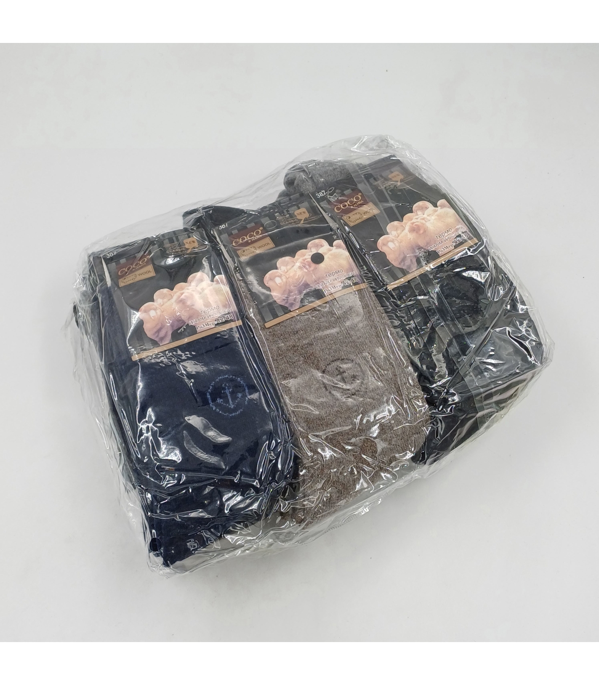 خرید عمده پک جوراب پشمی حوله‌ای ساقدار مردانه کوکو اند هانا طرح لنگر - بسته 12 جفتی