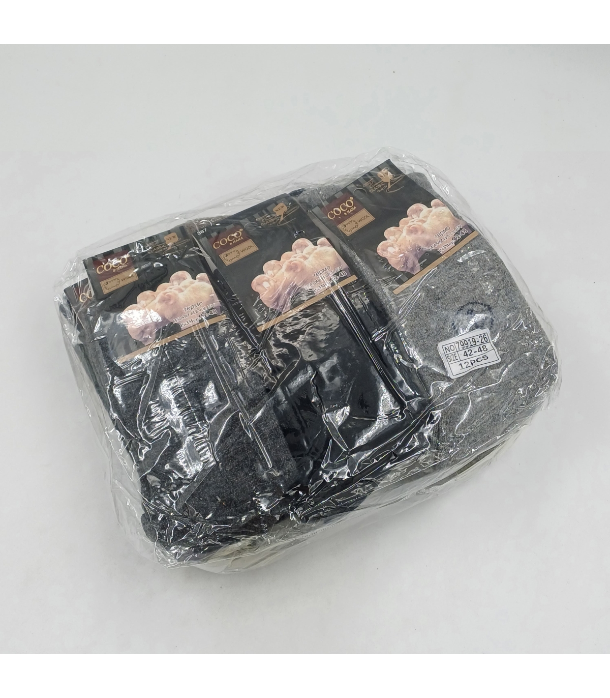 خرید عمده پک جوراب پشمی حوله‌ای ساقدار مردانه کوکو اند هانا طرح لنگر - بسته 12 جفتی