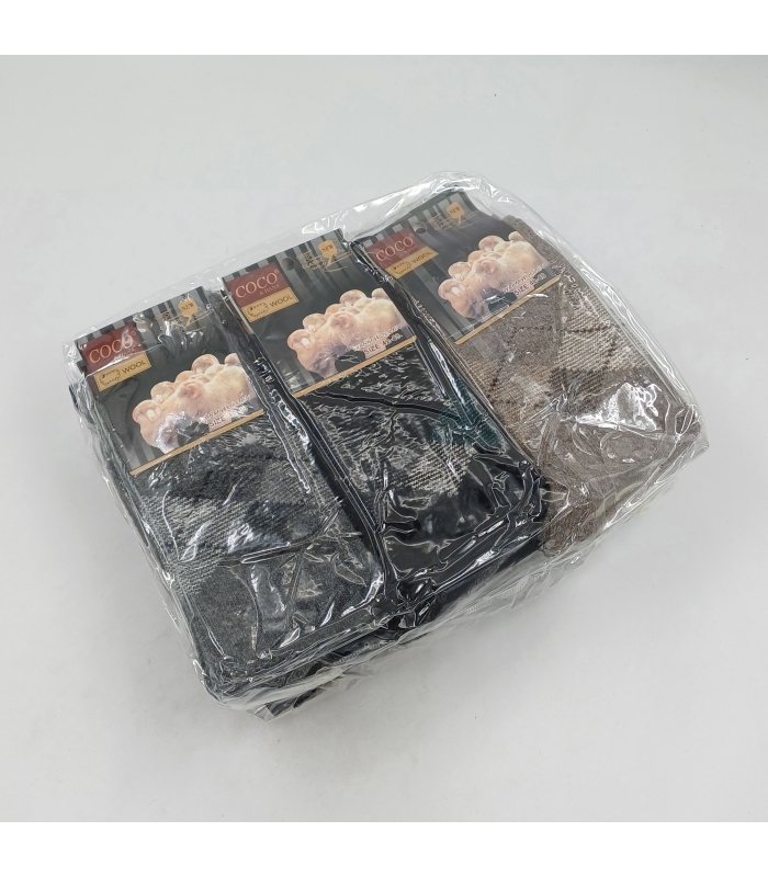 خرید عمده پک جوراب پشمی حوله‌ای ساقدار مردانه کوکو اند هانا طرح لوزی - بسته 12 جفتی