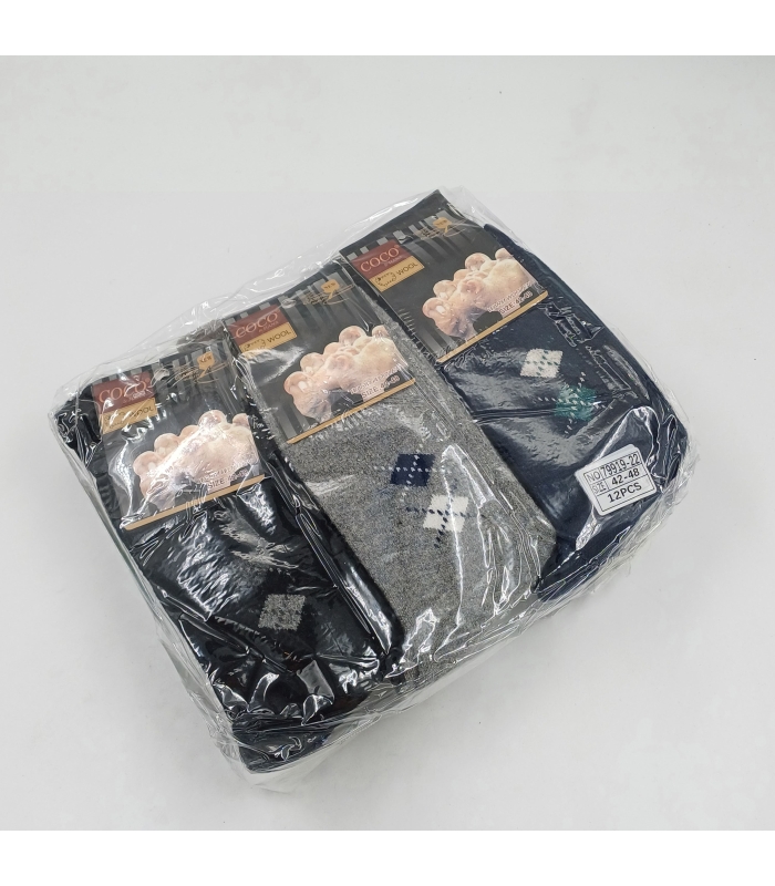 خرید عمده پک جوراب پشمی حوله‌ای ساقدار مردانه کوکو اند هانا طرح آرگایل 1 - بسته 12 جفتی