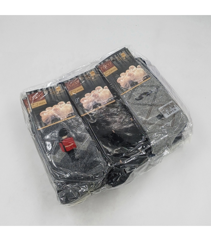 خرید عمده پک جوراب پشمی حوله‌ای ساقدار مردانه کوکو اند هانا طرح سبیل - بسته 12 جفتی