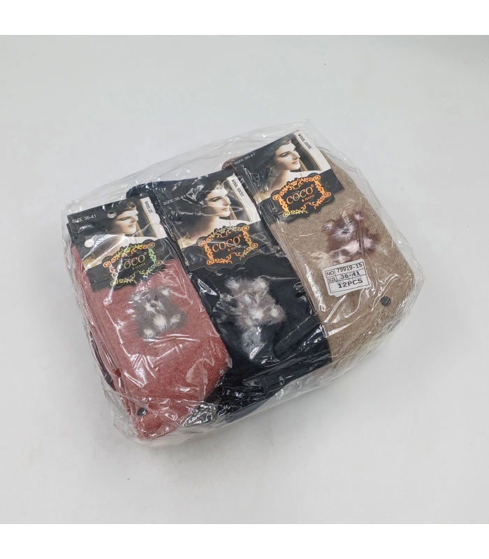 خرید عمده پک جوراب پشمی حوله‌ای ساقدار زنانه کوکو اند هانا Coco & Hana طرح خرس - بسته 12 جفتی