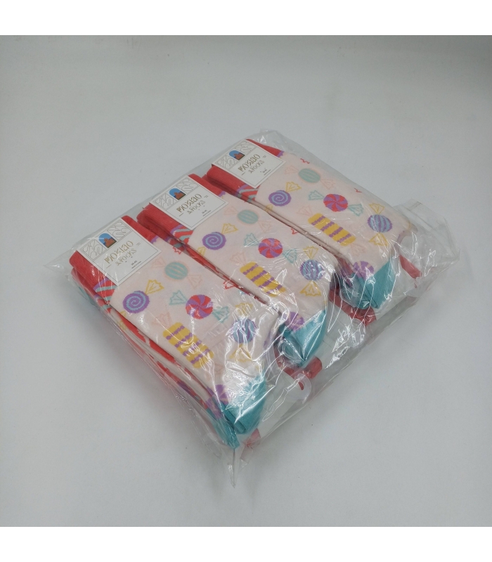 خرید عمده پک جوراب ساقدار زنانه Moxiao ماکسیو طرح آبنبات - بسته 12 جفتی