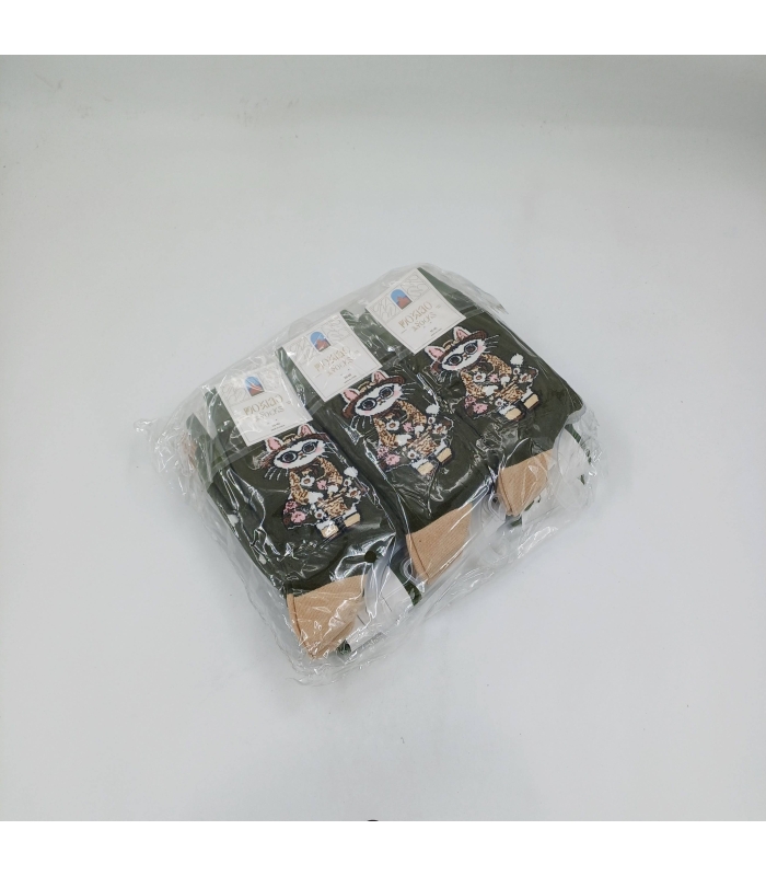 خرید عمده پک جوراب ساقدار زنانه Moxiao ماکسیو طرح گربه عینکی - بسته 12 جفتی