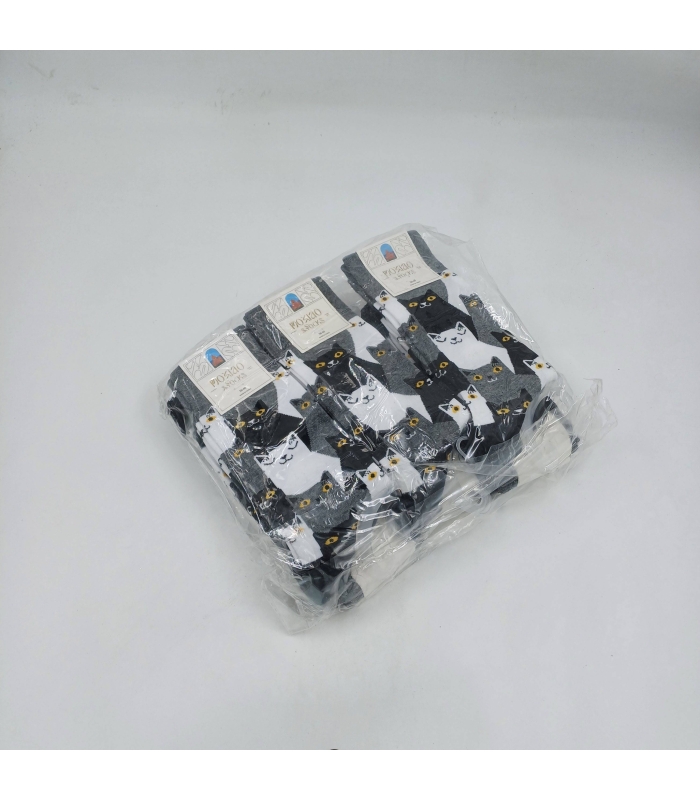 خرید عمده پک جوراب ساقدار زنانه Moxiao ماکسیو طرح گربه - بسته 12 جفتی