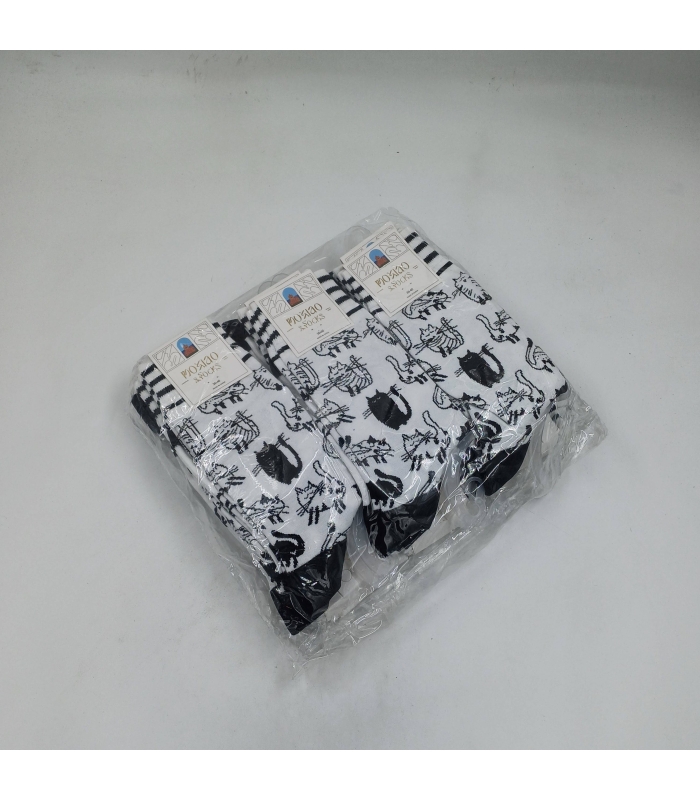 خرید عمده پک جوراب ساقدار زنانه Moxiao ماکسیو طرح گربه سیاه - بسته 12 جفتی