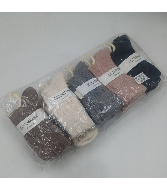 خرید عمده پک جوراب پشمی ساقدار زنانه کوکو اند هانا طرح بافت برجسته - بسته 10 جفتی