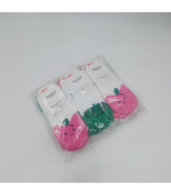 خرید عمده پک جوراب کالج زنانه پشت ژله‌ای طرح میوه - بسته 12 جفتی