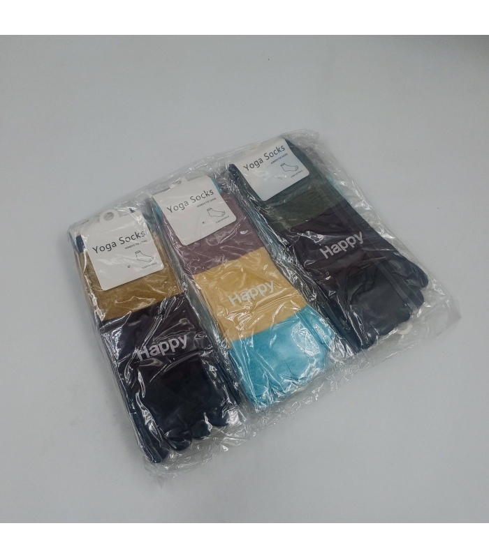 خرید عمده پک جوراب مچی زنانه یوگا انگشتی طرح Happy - بسته 12 جفتی