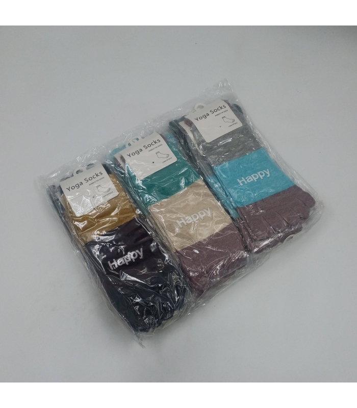 خرید عمده پک جوراب مچی زنانه یوگا انگشتی طرح Happy - بسته 12 جفتی