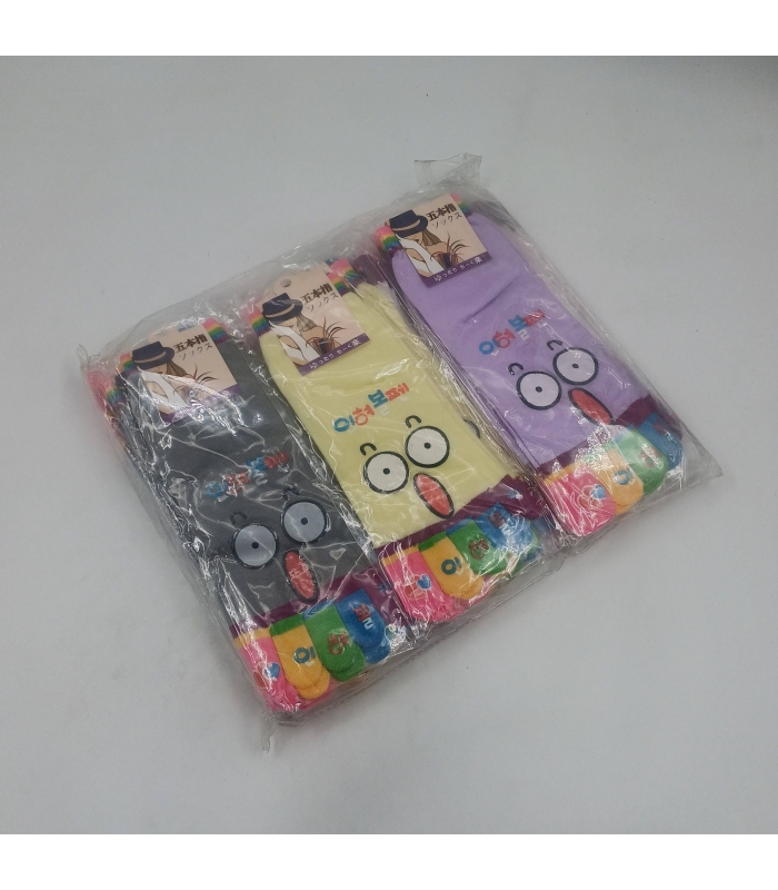 خرید عمده پک جوراب مچی زنانه یوگا انگشتی طرح صورتک متعجب - بسته 12 جفتی