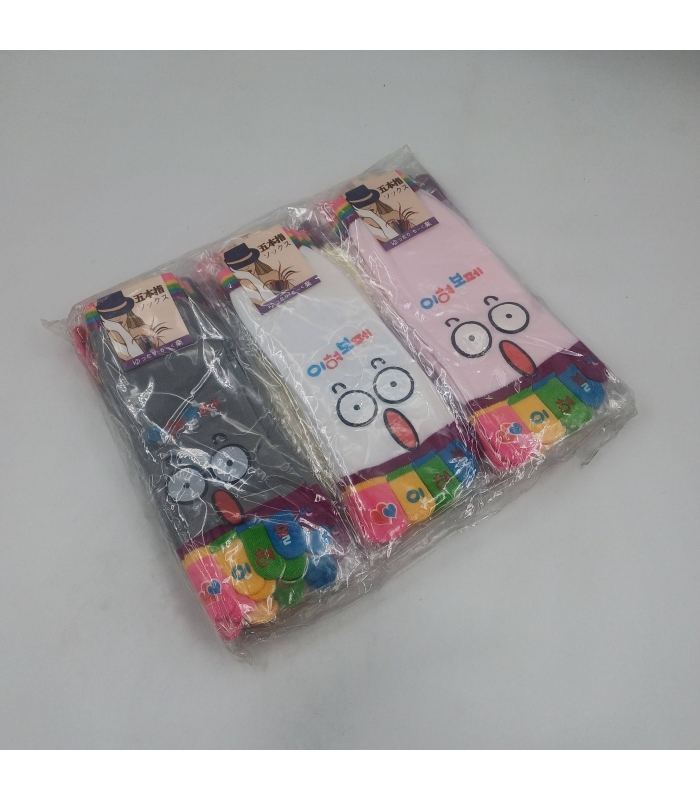 خرید عمده پک جوراب مچی زنانه یوگا انگشتی طرح صورتک متعجب - بسته 12 جفتی