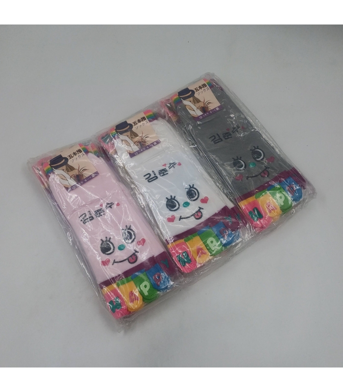 خرید عمده پک جوراب مچی زنانه یوگا انگشتی طرح صورتک ملوس - بسته 12 جفتی