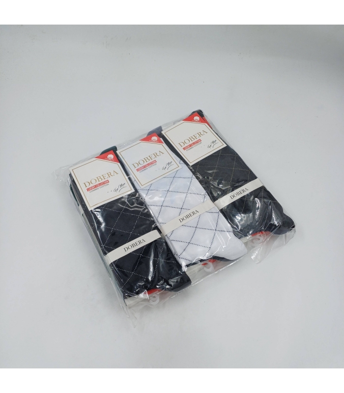 خرید عمده پک جوراب ساقدار مردانه دوبرا Dobera نخ هندی طرح لوزی - بسته 12 جفتی