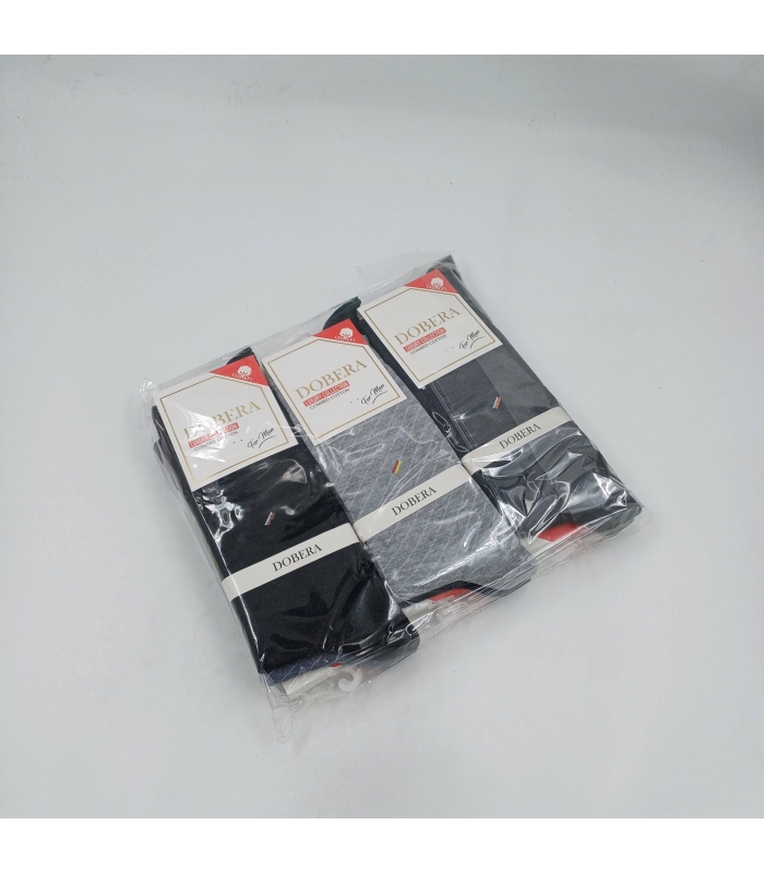 خرید عمده پک جوراب ساقدار مردانه دوبرا Dobera نخ هندی طرح دو خط - بسته 12 جفتی