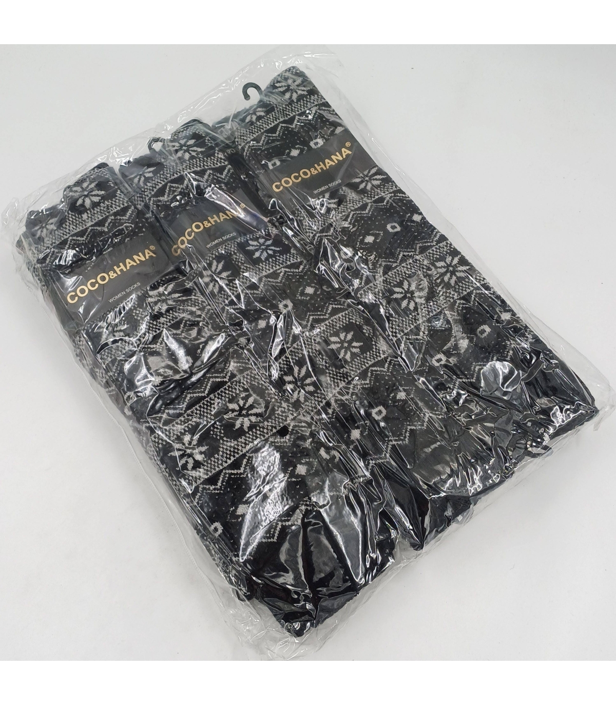 خرید عمده پک جوراب پشمی سه ربع زنانه Coco & Hana کوکو اند هانا طرح دونه برف - بسته 6 جفتی