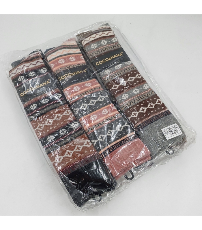 خرید عمده پک جوراب پشمی سه ربع زنانه Coco & Hana کوکو اند هانا طرح هندسی - بسته 6 جفتی