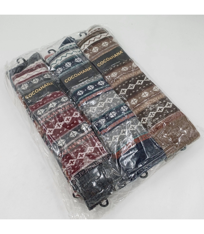 خرید عمده پک جوراب پشمی سه ربع زنانه Coco & Hana کوکو اند هانا طرح هندسی - بسته 6 جفتی