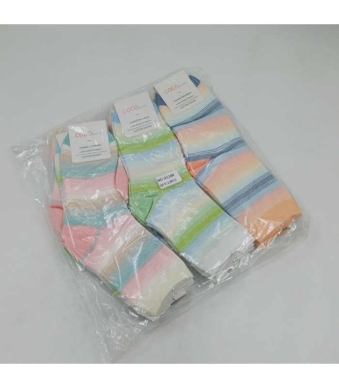 خرید عمده پک جوراب نیم ساق زنانه کوکو اند دوبرا Coco & Dobera طرح رینگی رنگی - بسته 12 جفتی