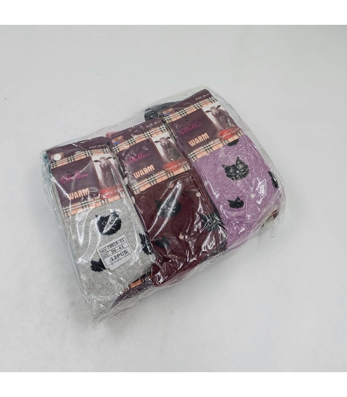 خرید عمده پک جوراب پشمی ساقدار زنانه Coco & Hana کوکو اند هانا طرح Cats - بسته 12 جفتی