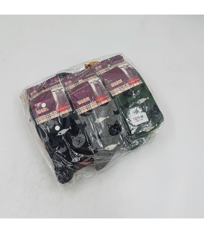 خرید عمده پک جوراب پشمی ساقدار زنانه Coco & Hana کوکو اند هانا طرح گربه و ماهی - بسته 12 جفتی