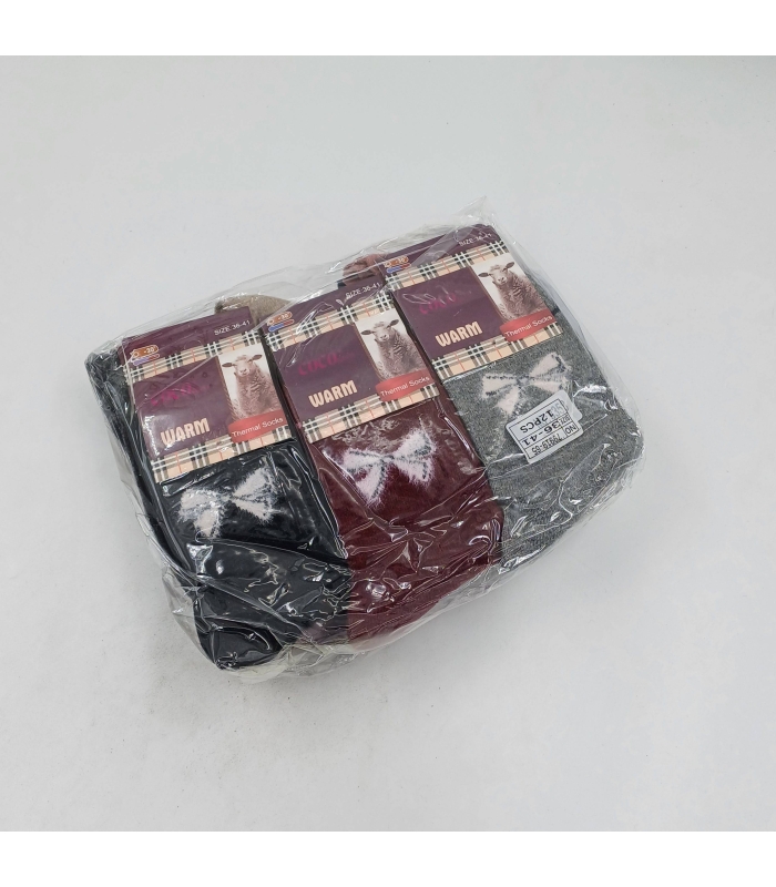 خرید عمده پک جوراب پشمی ساقدار زنانه Coco & Hana کوکو اند هانا طرح پاپیون - بسته 12 جفتی