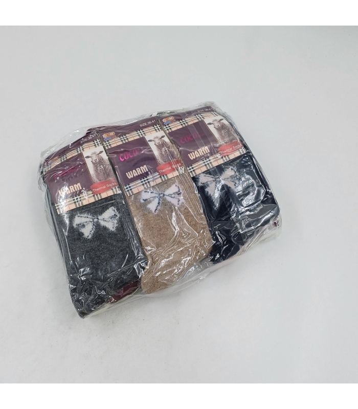 خرید عمده پک جوراب پشمی ساقدار زنانه Coco & Hana کوکو اند هانا طرح پاپیون - بسته 12 جفتی