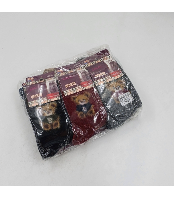 خرید عمده پک جوراب پشمی ساقدار زنانه Coco & Hana کوکو اند هانا طرح تدی - بسته 12 جفتی