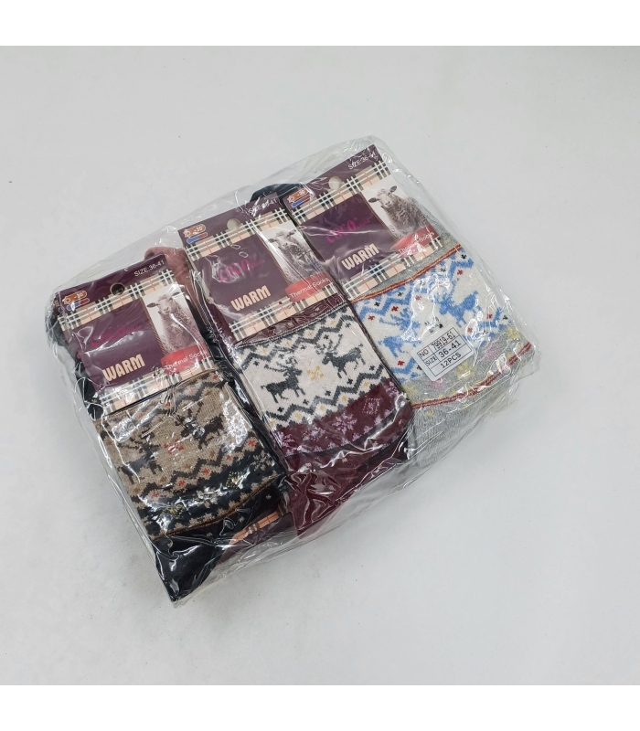 خرید عمده پک جوراب پشمی ساقدار زنانه Coco & Hana کوکو اند هانا طرح آرگایل گوزن - بسته 12 جفتی