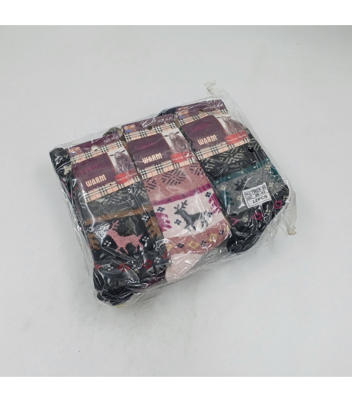 خرید عمده پک جوراب پشمی ساقدار زنانه Coco & Hana کوکو اند هانا طرح گوزن - بسته 12 جفتی