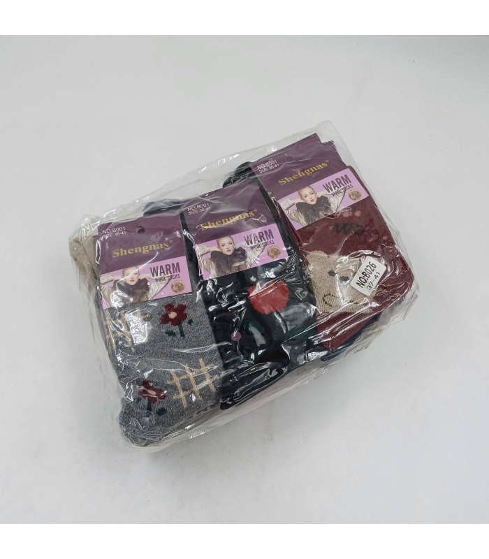 خرید عمده پک جوراب پشمی ساقدار زنانه طرح میکس - بسته 12 جفتی