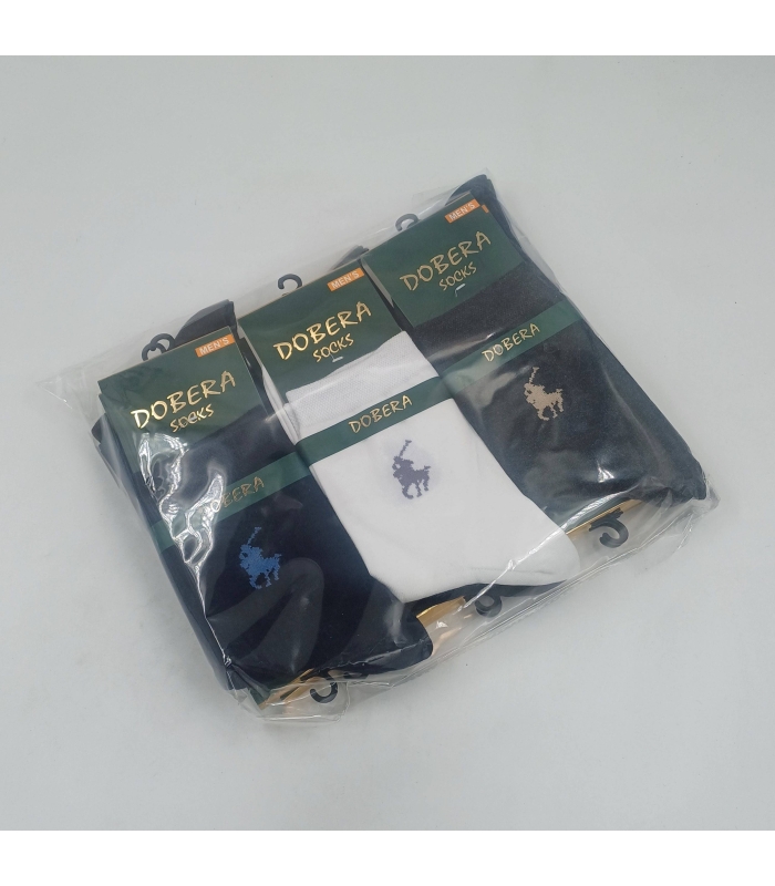 خرید عمده پک جوراب نیم ساق مردانه دوبرا Dobera نخ پنبه طرح Polo - بسته 12 جفتی