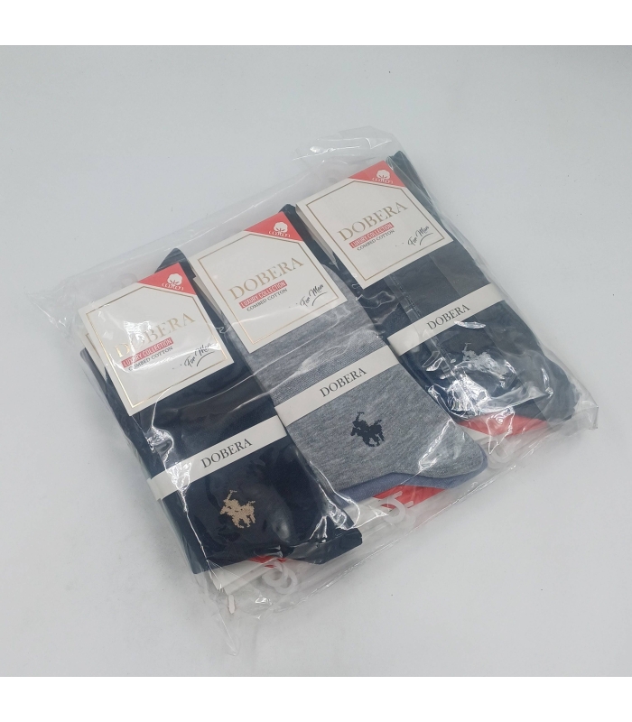 خرید عمده پک جوراب نیم ساق مردانه دوبرا Dobera نخ هندی طرح پولو - بسته 12 جفتی