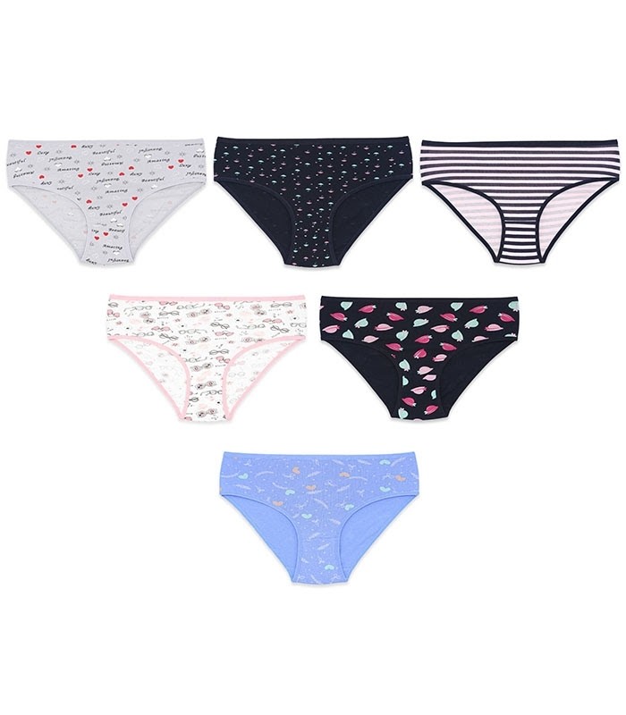 خرید عمده پک شورت زنانه اسلیپ نخی Misspel میسپل کد 6000 میکس طرح‌دار - 2 جعبه 6 عددی