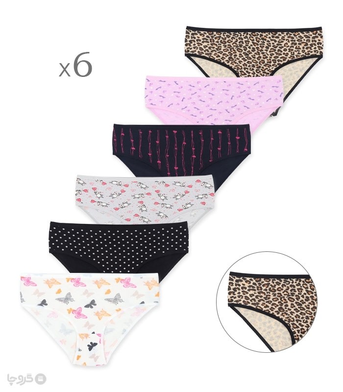 خرید عمده پک شورت زنانه اسلیپ نخی Misspel میسپل کد 5000 میکس طرح‌دار - 2 بسته 6 عددی