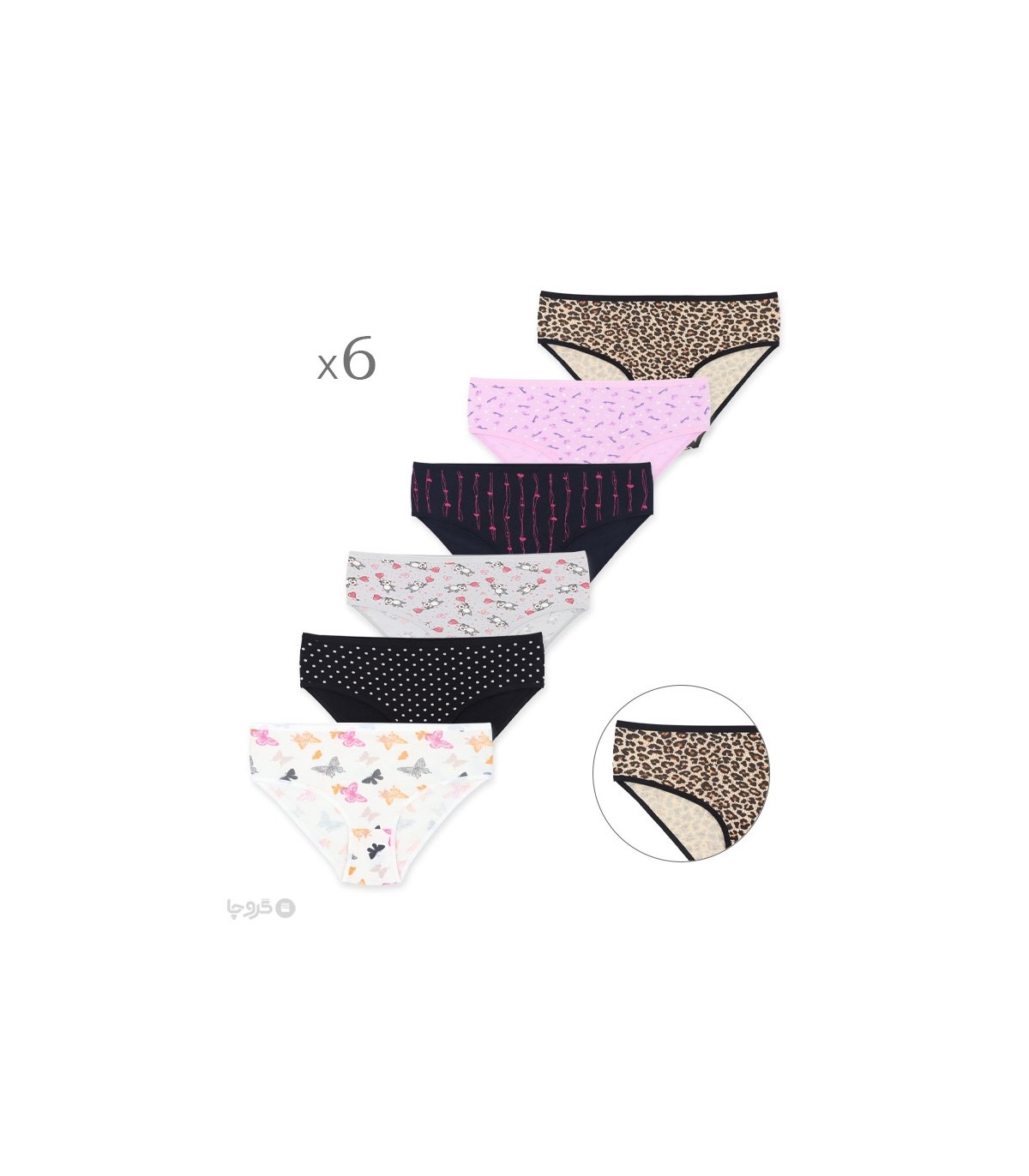 خرید عمده پک شورت زنانه اسلیپ نخی Misspel میسپل کد 5000 میکس طرح‌دار - 2 بسته 6 عددی