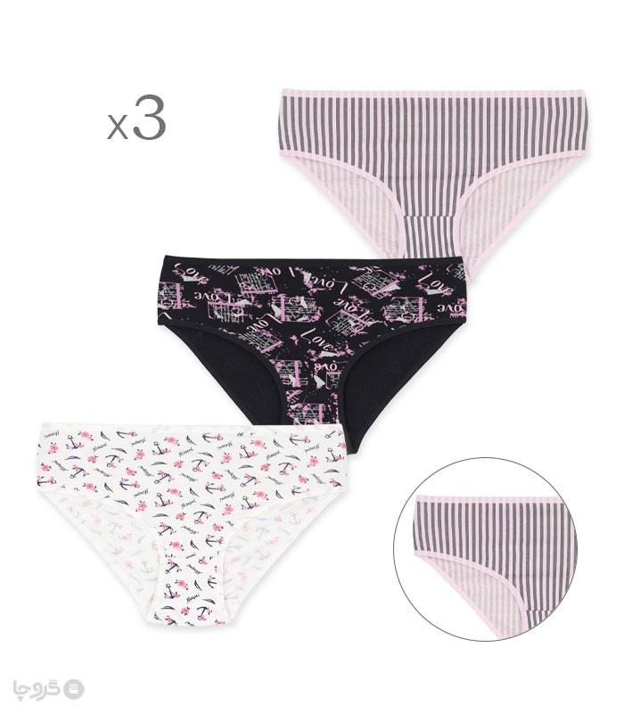 خرید عمده پک شورت زنانه اسلیپ نخی Misspel میسپل کد 4000 میکس طرح‌دار - 4 بسته 3 عددی